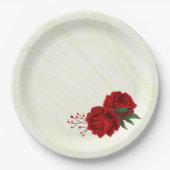 美しい赤い花の緑葉 ペーパープレート (正面)