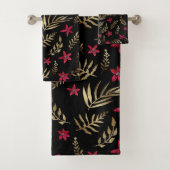 美しい赤い花ゴールデンシャイン葉ズブラックエル バスタオルセット (インサイチュ)