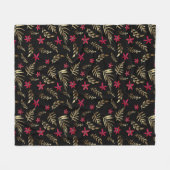 美しい赤い花ゴールデンシャイン葉ズブラックエル フリースブランケット (正面(横))