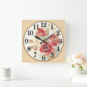 美しい赤い花 スクエア壁時計 (ホーム)