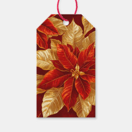 美しい赤い金ゴールドヴィンテージポインセティアスクリスマス ギフトタグ