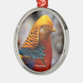 美しい赤い金色のキジの配偶鳥 メタルオーナメント (左)