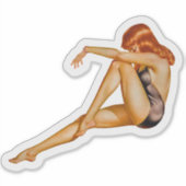 美しい赤い頭のピンアップガール シール (正面)