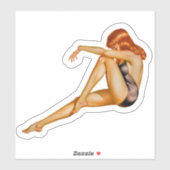 美しい赤い頭のピンアップガール シール (シート)