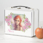 美しい赤い頭の妖精の女の子。 メタルランチボックス (インサイチュ)