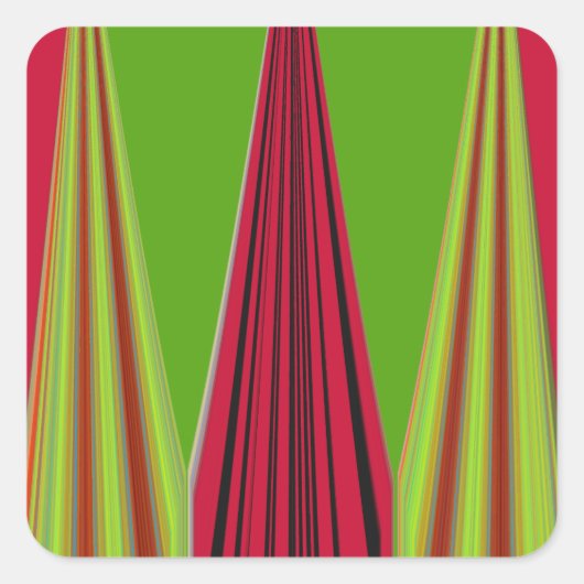 美しい赤い黄色の緑のフラクタルアートデザイン スクエアシール (正面)