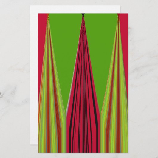 美しい赤い黄色の緑のフラクタルアートデザイン 便箋 (正面/裏面)