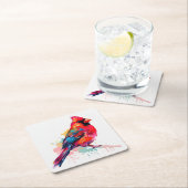 美しい赤い（鳥）ショウジョウコウカンチョウの水色のスケッチ スクエアペーパーコースター (インサイチュ)