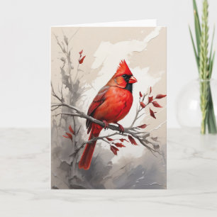 美しい赤い(鳥)ショウジョウコウカンチョウオンツリーリム絵画ズ空白の カード