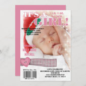 美しい赤ちゃんの女の子の雑誌の表紙 招待状 (正面/裏面)
