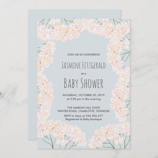 美しい赤ちゃんの息のフローラシャワー 招待状 (正面/裏面)