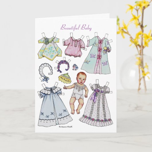 美しい赤ちゃんの誕生日ペーパードールグリーティングカード カード (黄色い花)