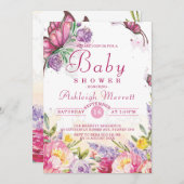 美しい赤ちゃんシャワー蝶の水色 招待状 (正面/裏面)