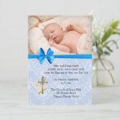 美しい赤ちゃんブルーダマスクの少年洗礼  招待状 (スタンド正面)