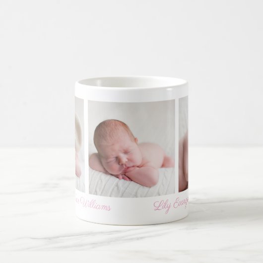 美しい赤ちゃん女の子の写真かわいらしピンクのスクリプト名 コーヒーマグカップ (中央)