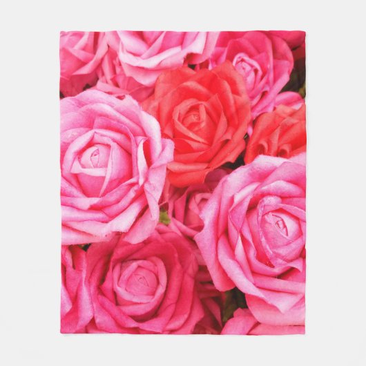 美しい赤とピンクのバラ フリースブランケット (正面)