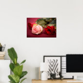 美しい赤とピンクのバラ ポスター (ホームオフィス)