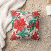 美しい赤とピンクのポインセチア、パイン&ベリー クッション (ブランケット)