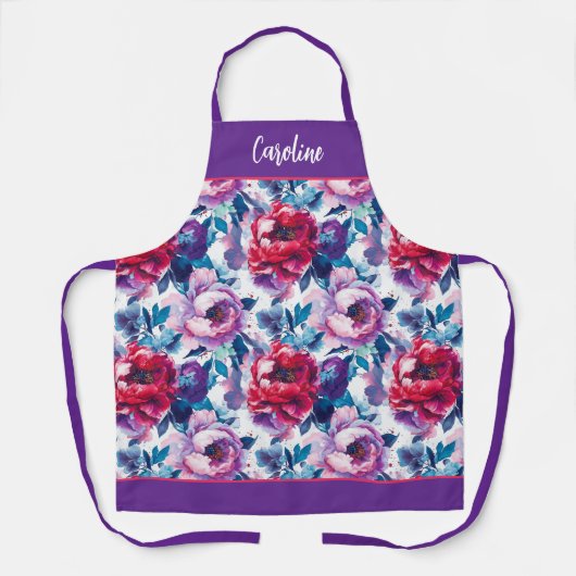 美しい赤とピンクの牡丹 エプロン (正面)