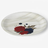 美しい赤と海軍の花ボタニカル ペーパープレート (アングル)