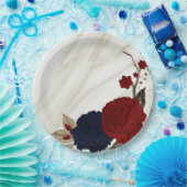 美しい赤と海軍の花ボタニカル ペーパープレート (パーティー)