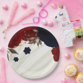 美しい赤と海軍の花ボタニカル ペーパープレート (パーティー)