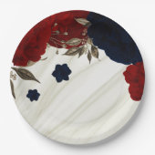 美しい赤と海軍の花ボタニカル ペーパープレート (正面)