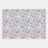 美しい赤と灰色のクリスマスデザインオングレー ラッピングペーパーシート (正面3)