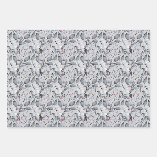 美しい赤と灰色のクリスマスデザインオングレー ラッピングペーパーシート (正面2)