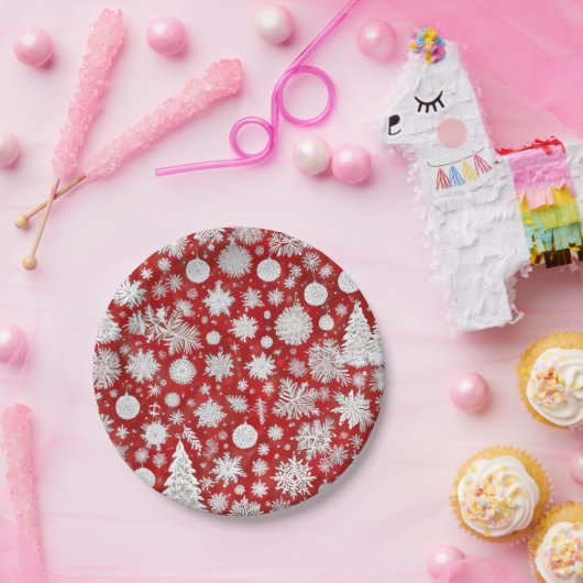 美しい赤と白のクリスマスパーティー ペーパープレート (パーティー)