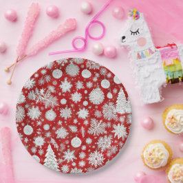 美しい赤と白のクリスマスパーティー ペーパープレート