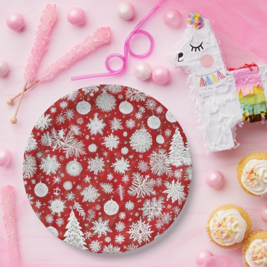 美しい赤と白のクリスマスパーティー ペーパープレート (パーティー)