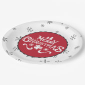 美しい赤と白のメリークリスマスパーティー ペーパープレート (アングル)