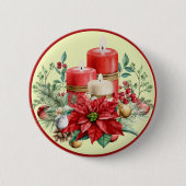 美しい赤と白キャンドル&ポインセチア 缶バッジ (正面)