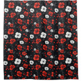 美しい赤と白バラ黒い背景 シャワーカーテン (正面)