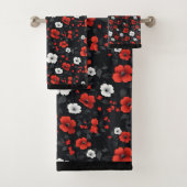 美しい赤と白バラ黒い背景 バスタオルセット (インサイチュ)