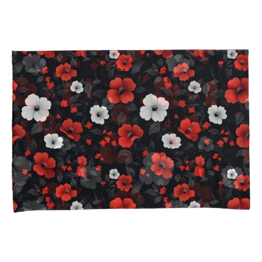 美しい赤と白バラ黒い背景 枕カバー (正面右)