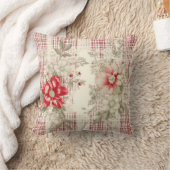 美しい赤と白プレイドフローラ クッション (ブランケット)