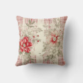 美しい赤と白プレイドフローラ クッション (裏面)