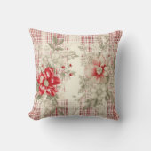 美しい赤と白プレイドフローラ クッション (正面)