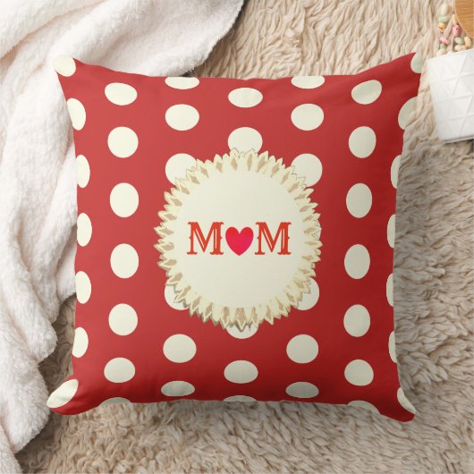 美しい赤と白母水玉模様 クッション (ブランケット)