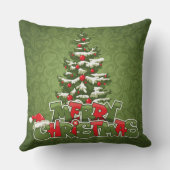 美しい赤と緑のクリスマスインスパイアの広場 クッション (裏面)