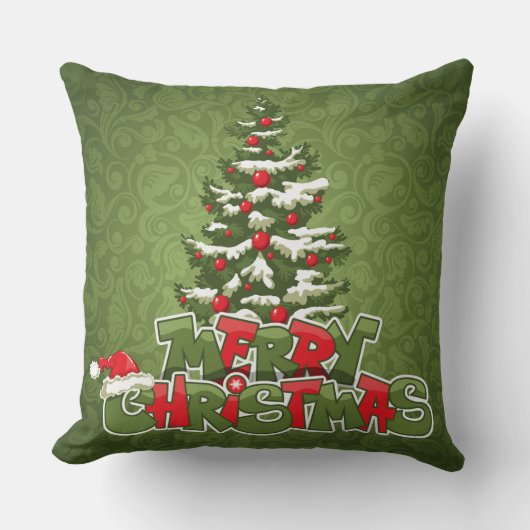 美しい赤と緑のクリスマスインスパイアの広場 クッション (正面)