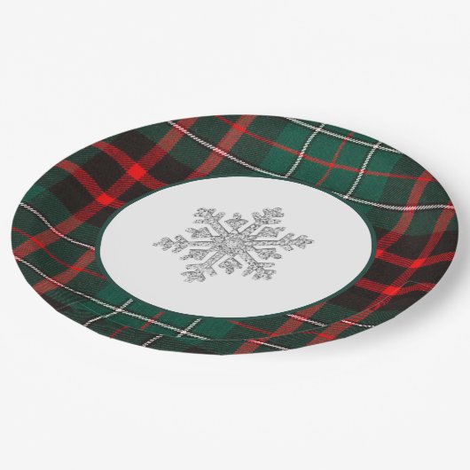 美しい赤と緑のクリスマスプレッドスノーフレーク ペーパープレート (アングル)