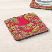 美しい赤と緑のテクスチャカラー抽象芸術アート コースター (左側)