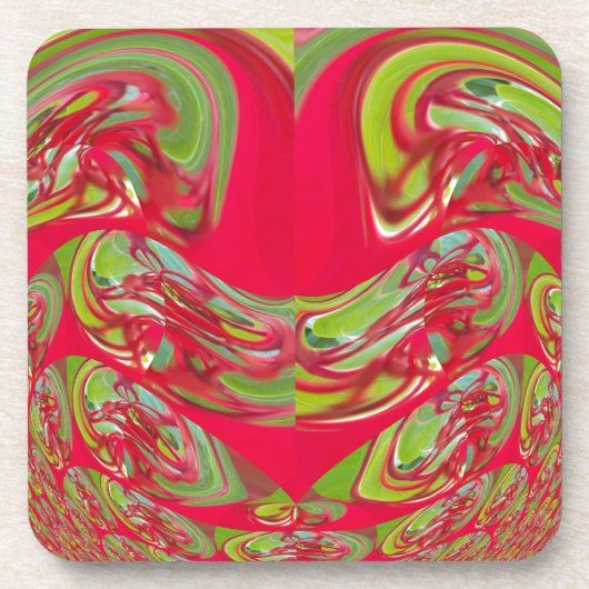美しい赤と緑のテクスチャカラー抽象芸術アート コースター (正面)