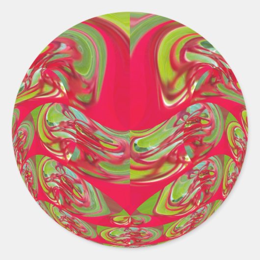 美しい赤と緑のテクスチャカラー抽象芸術アート ラウンドシール (正面)