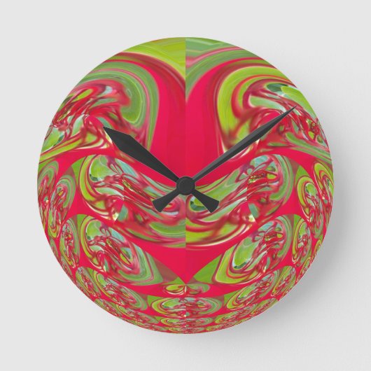 美しい赤と緑のテクスチャカラー抽象芸術アート ラウンド壁時計 (正面)