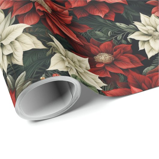 美しい赤と緑のポインセチア ラッピングペーパー (ロールコーナー)