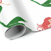 美しい赤と緑の人魚のホリデー・クリスマス ラッピングペーパー (ロールコーナー)